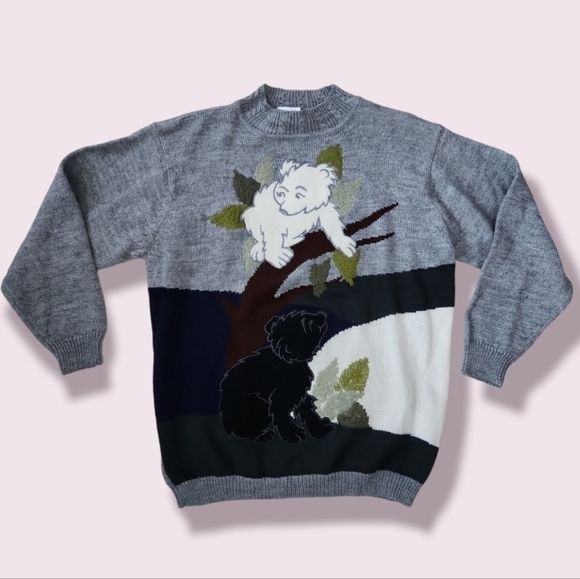 VINTAGE Koala Graphic Sweater Wool Blend Franco Valeri Sz L - Picture 1 of 7